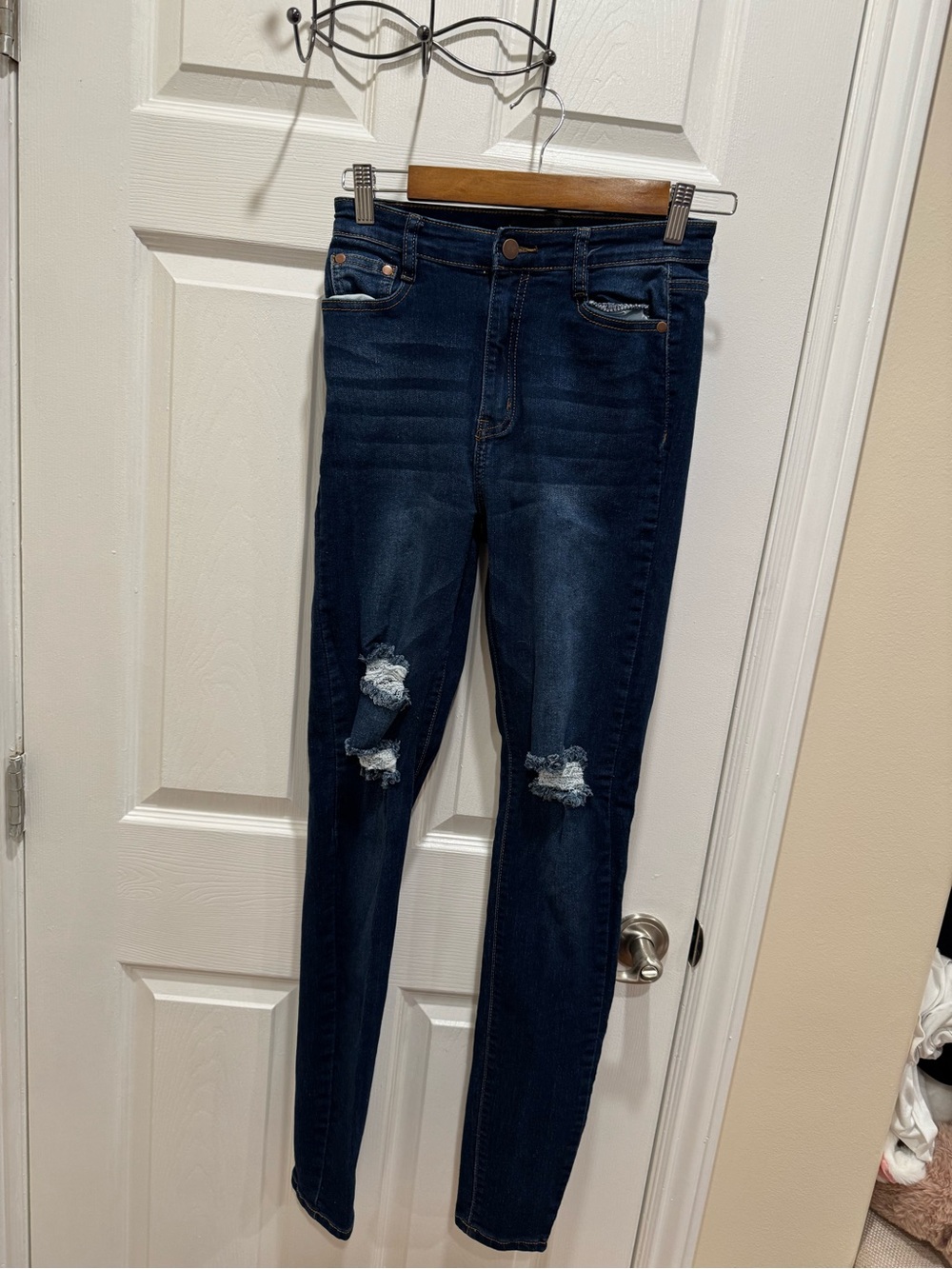 Fashion Nova Dark Wash Distressed Skinny Jeans